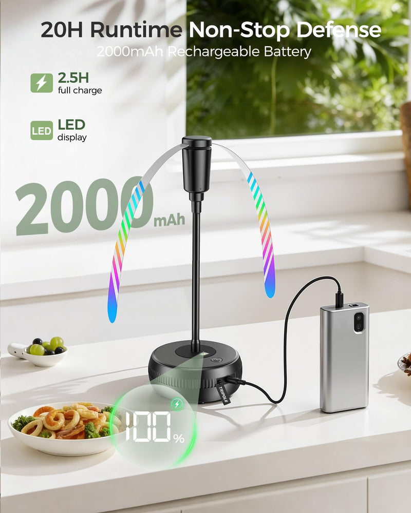 TriPole Fly Fans for Tables Rechargeable Food Fans with LED Display, 4 Pack Black