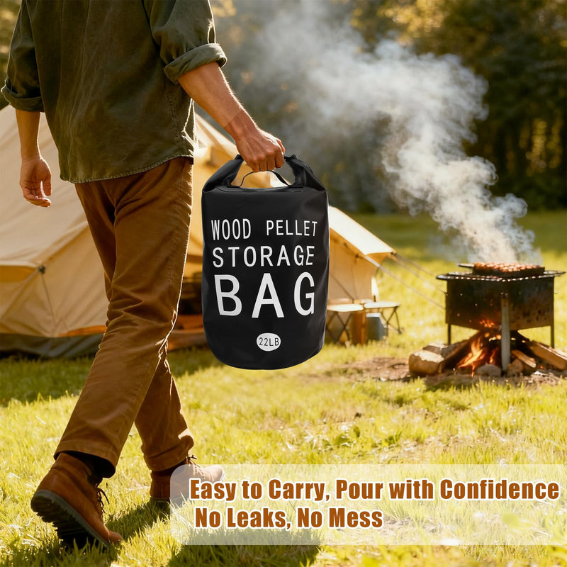 22LB Waterproof Wood Pellet Storage Bag-Dual Handles, Label Pocket(1 Pack) 22LB-Black 1