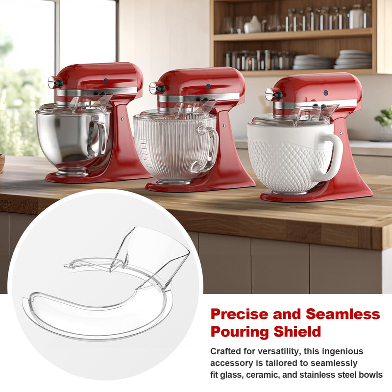 Pouring Shield for KitchenAid 4.5-5QT Mixer Bowl(Stainless Steel, Glass, Ceramic) - Secure Fit Splash Guard for KitchenAid Tilt-Head Stand Mixers and Dishwasher Safe 4.5 - 5QT