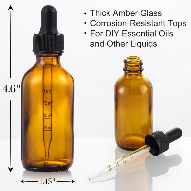 2 oz Dark Amber Glass Dropper Bottles with Measurement Dropper, 4 Pack- 60ml Thick Tincture Bottles with Measured Eye Dropper, Leakproof Essential Oils Bottles for Health, Personal Care & Beauty