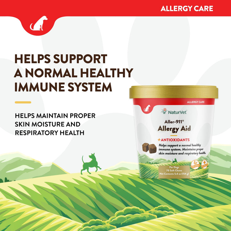 NaturVet Aller-911 Advanced Allergy Aid for Dogs, Cats - 70 Soft Chews Hemp Seed Oil Krill and Salmon, 16 oz. Liquid, Made in The USA with Globally Sourced Ingredients