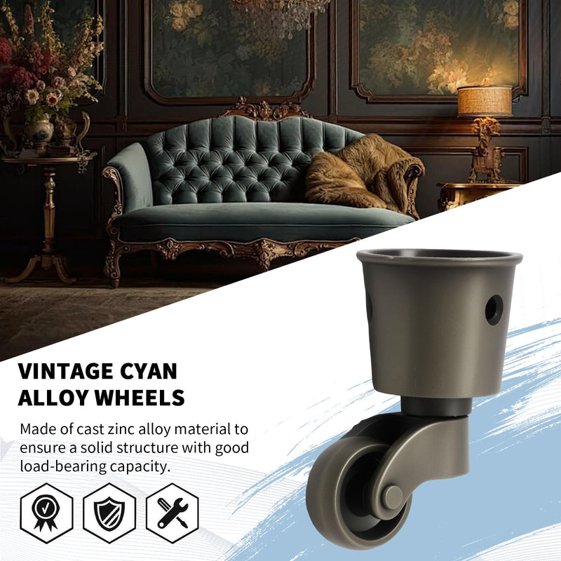 Anxingo 4 PCS Antique Cyan Alloy Caster Cups Wheels, 360-degree Swivel Pulley, Suitable for Classical Furniture, Piano Legs, Coffee Tables, Bookshelves