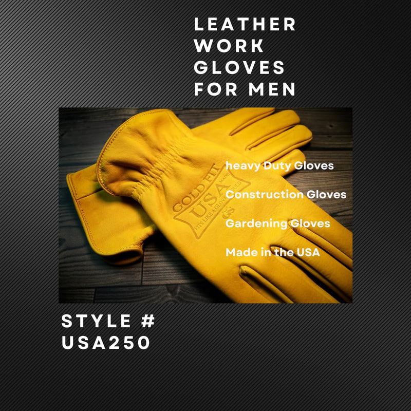 Leather Work Gloves MADE IN USA 250 Work Gloves Men Seamless Cowhide Leather Glove Gardeing Ranch Construction Large
