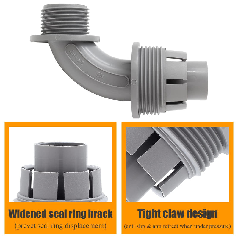 2Pcs 1/2" NPT Liquid-Tight Connector, 90-Degree Electrical Conduit Connector Fitting Flexible Conduit Fittings 2 1/2 Inch