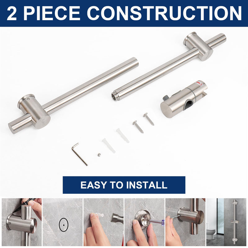 NearMoon Shower Slide Bar with Height/Angle Adjustable Handheld Shower head Holder, Bathroom SUS 304 Stainless Steel Shower Head Holder for Bath (Screw Mounted, Brushed Nickel) Screw Mounted