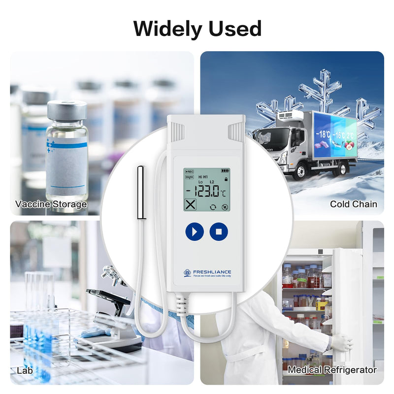 Freshliance Ultra Low Temperature Data Logger, Reusable Temperature Recorder with High Accuracy External Probe, Configurable USB Temperature Monitor 35000 Points with PDF CSV Report, Atlas Log-200 Atlas Log -200