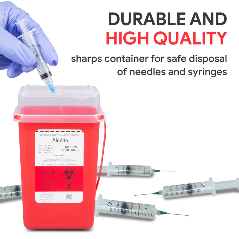 Alcedo Sharps Container for Home Use 1 Quart (1-Pack), Biohazard Needle and Syringe Disposal, Small Portable Container for Travel and Professional Use