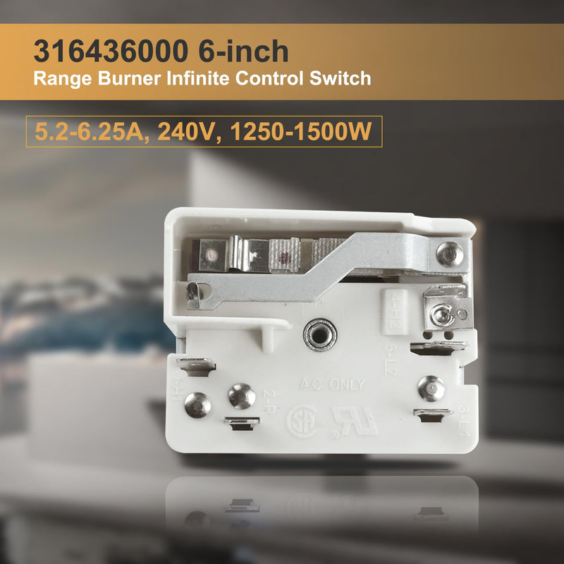 316436000 316021500 Surface Burner Control Switch Fits Frigidaire 6 Inch Range Surface Element Control Switch Replacement Replace Model: 1155394, EA1145039, PS1145039, AH1145039, AP3890378 316436000