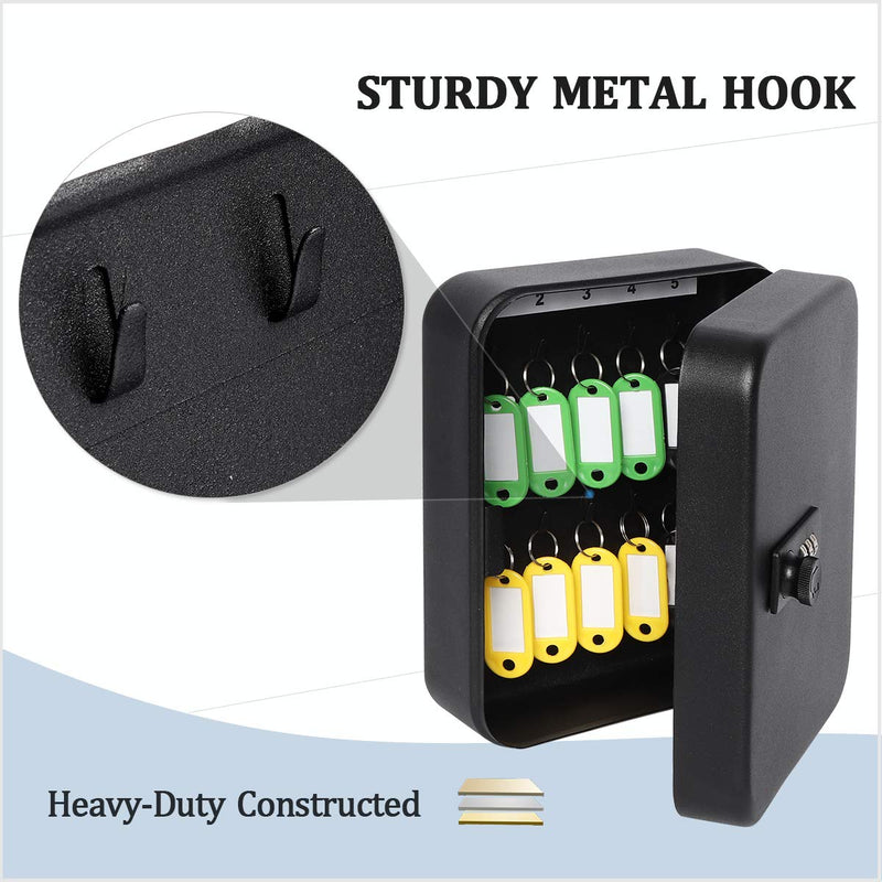 Decaller 20 Key Storage Lock Box with Code, Wall Mount Metal Security Key Cabinet with Combination Lock, 7.87" x 6.30" x 2.95", Black Black With Combination Lock