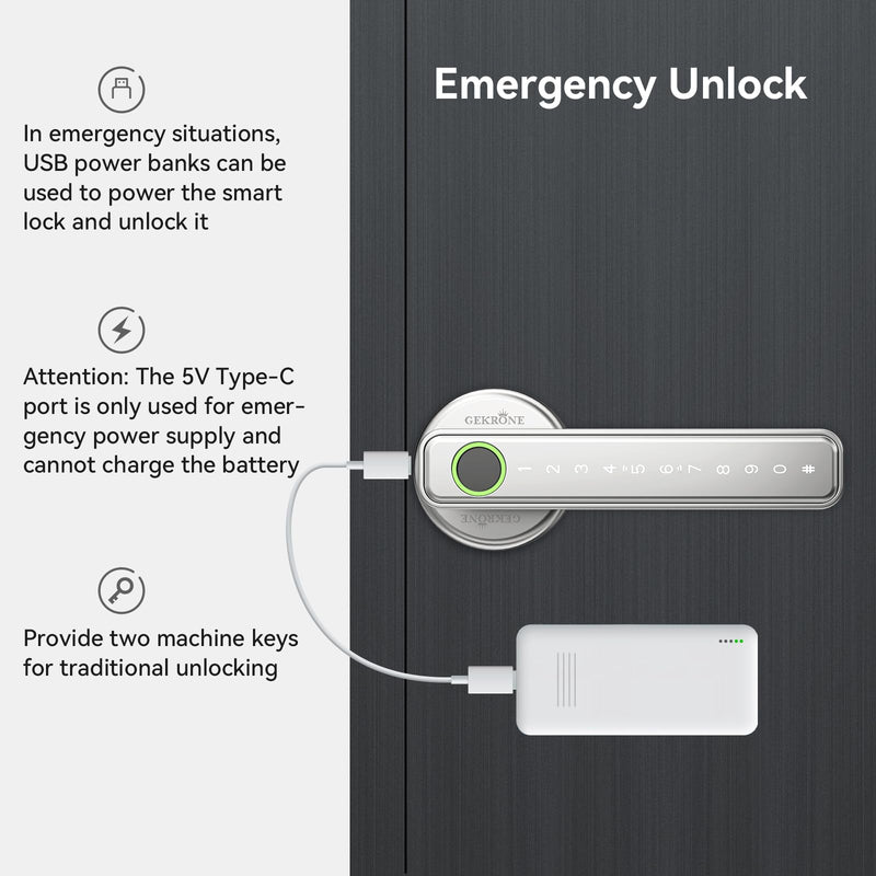 Fingerprint Smart Lever Lock TUYA APP Control Keyless Entry Bluetooth Touchscreen Indoor Handle Biometric Electronic Digital Door Knob with Keypad Suitable for Hotel Office Apartment Bedroom Silver 2