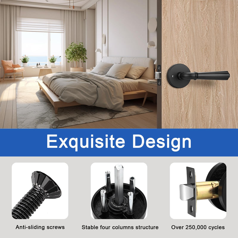 Orger 2 Pack Matte Black Interior Door Handle Round Privacy Door Lever Keyless, Bed and Bath Interior Door Lock Set Left & Right Hand Use, Modern Privacy Door Lock Black Finish, Stainless Steel