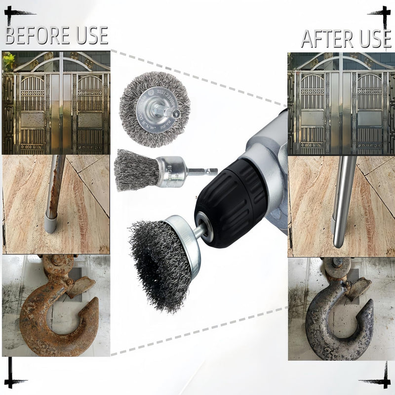 10 Pack Wire Brush for Drill, Carbon Steel Wire Wheel Brush, Cup Brush, Pen Brush Set with 1/4-Inch Hex Shank for for Cleaning Rust, Stripping and Abrasive 10 PCS