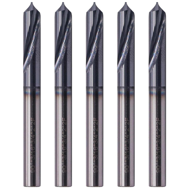 5Pcs 3/16" 2 Flute 90 Degree Solid Carbide Spot Drill - AlTiN Coated | Spotting Drill, 3/16" Shank Diameter, 3/4" Flute Length, 2" Overall Length 3/16 in 5