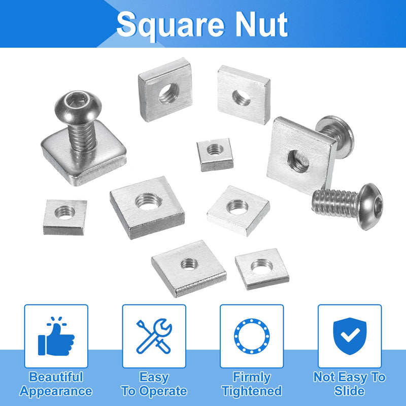 uxcell 10Pcs M6x14mmx4mm Square Nuts, Carbon Steel Zinc Plated Coarse Thread Square Nuts Fasteners for Home Repairs and Professional Engineering, Silver 10