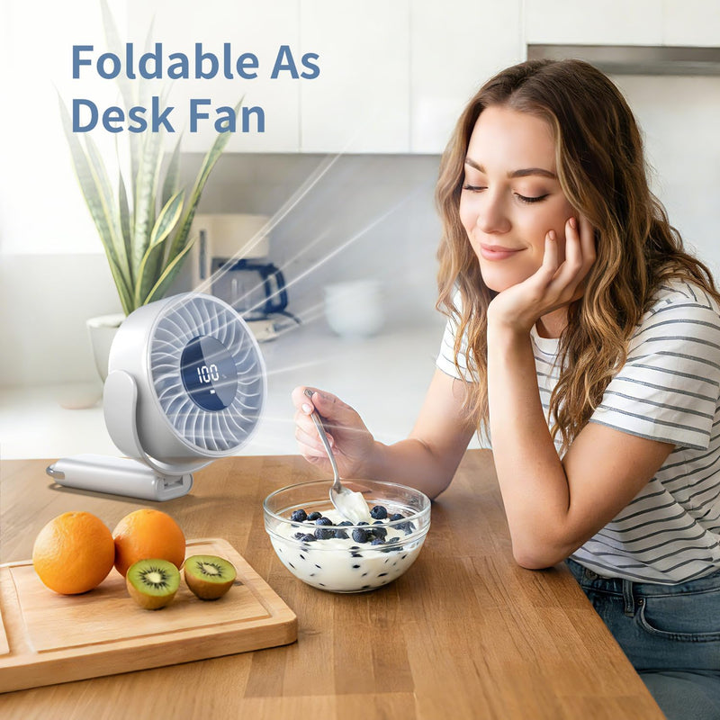 6-Inch Large Handheld Fan, 6000mAh Battery Portable Fan with 100 Speed Levels, Strong Airflow Personal Fan, 5-30 Hours Working Time, 135° Foldable for Travel, Outdoor, Office (Beige) Beige