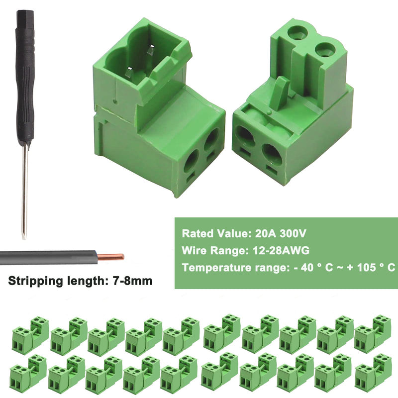 Tnisesm 16Pcs 2 Pin Screw Terminal Block Connector 5.08mm Pitch Pluggable with 2 Pin Phoenix Plug 300V 15A for 28-12AWG Cable 16Pcs -2PIN