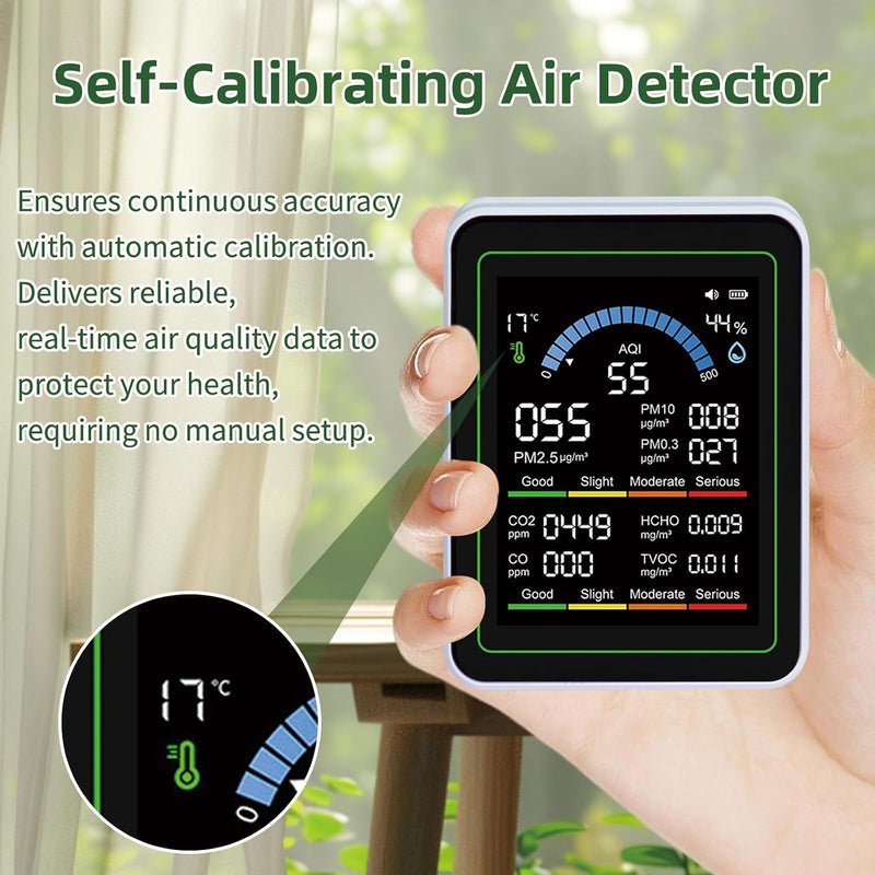 Air Quality Monitor Indoor,13-in-1 Smart Air Quality Tester with PM 2.5, CO2, TVOC, HCHO, PM1, AQI, PM10, Temperature & Humidity, Real Time Display, Battery Powered, for Home & Office (White) White - NewNest Australia