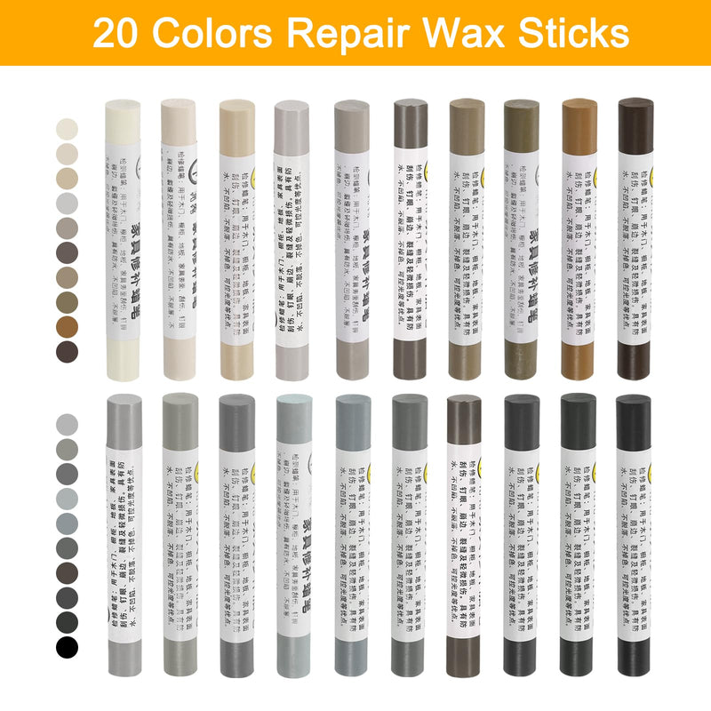 uxcell Furniture Repair Wax Crayons Kit, 20Pcs - Wood Filler Stick, Touch Up Furniture Markers - for Scratches Holes Tables Desks Wooden Floor Laminate Covers, Gray Series