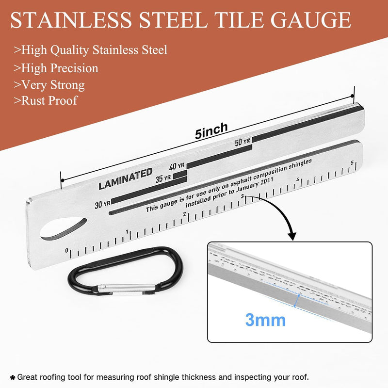 4/09 Shingle Gauge, 5 Pack Measuring Tool for Roof Shingle, Roof Pitch Gauge with Carabiner Roofing Thickness of Roof Tiles