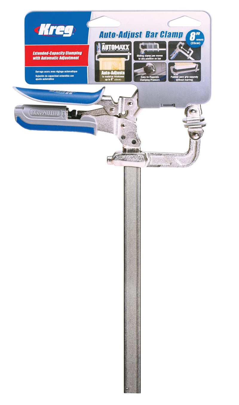 Kreg Auto-Adjust Bar Clamp 8 Inch - Self-Adjusting - One-Handed Quick Release - Woodworking Clamp - Heavy Duty Carpentry Tool - KSC8