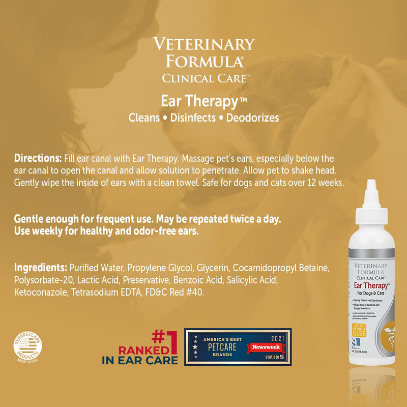 Veterinary Formula Clinical Care Ear Therapy, 4 oz. – Medicated Ear Drops to Help Relieve Bacterial and Fungal Infections in Dogs and Cats – Cleans and Deodorizes 4 ounces - PawsPlanet Australia