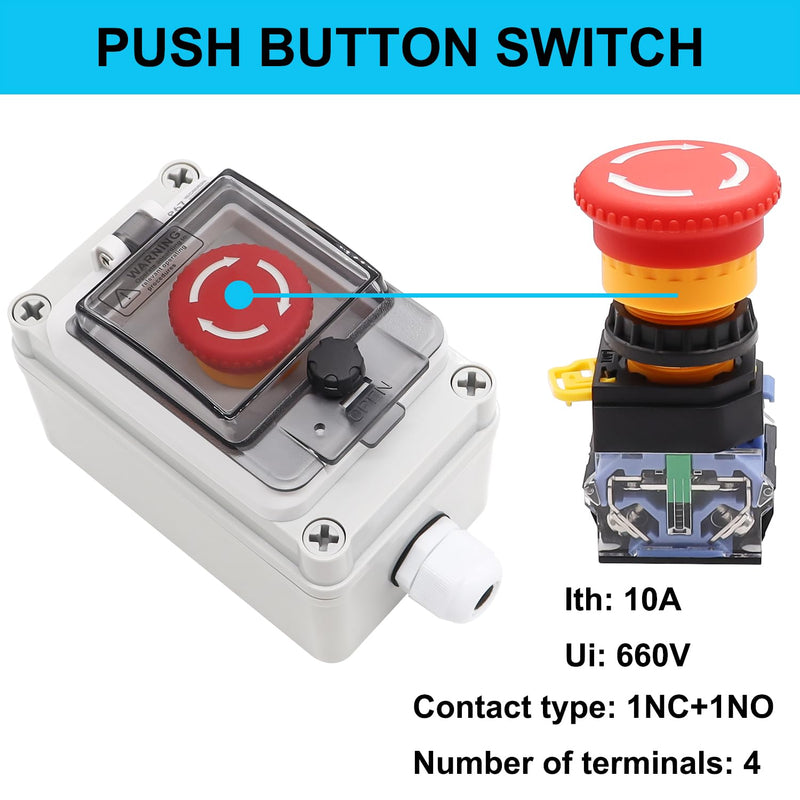 TWTADE e-Stop Push Button Switch with Box Outdoor IP67 Waterproof Emergency Stop Push Button Station Box 22mm 1NO 1NC Emergency Stop Switch with Protective Cover 1NO 1NC with IP67 Box