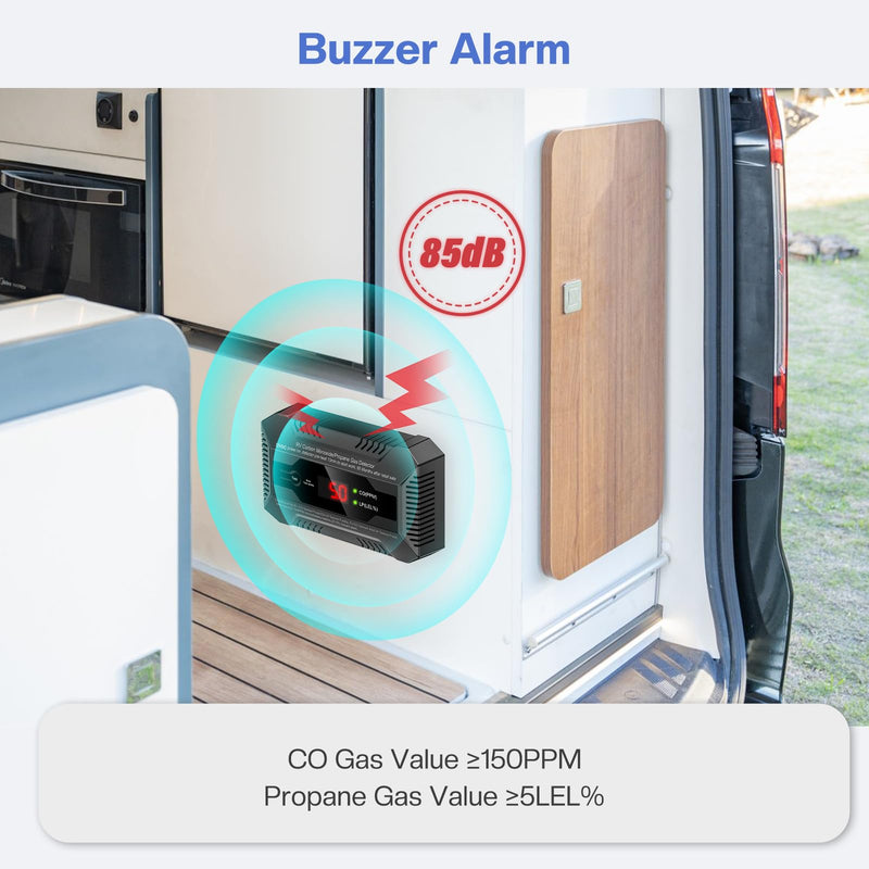 RV Carbon Monoxide and Propane Gas Detector, Dual LP/CO Gas Alarm with Separate LCD Indicator Lights, 85dB Loud Alarm, Carbon Monoxide Propane Gas Leak Detector for RV and Home Use-12V DC black