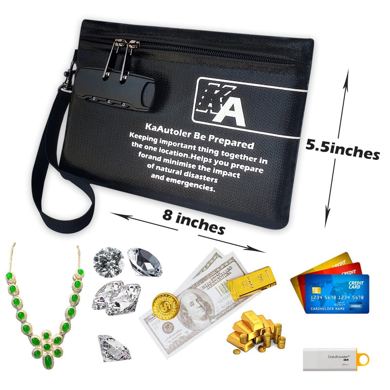 Small Fireproof Bagwith Lock,KaAutoler Fireproof, Waterproof Money Bag, with Zipper Fireproof Safe Box Money Pouch Envelope Container for Cash, for Keys, Cash, Jewelry and Other Valuables 8"*5.5"