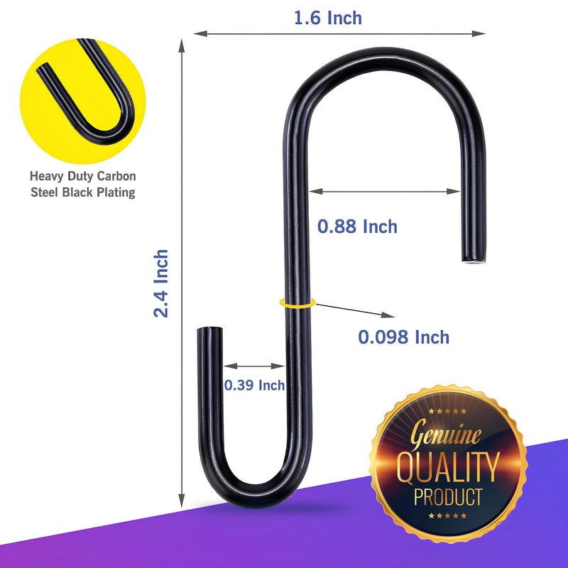 20 Pack 2.4″ Black S Hooks for Hanging Heavy Duty, Jean Hooks for Closet, S Hooks for Hanging Plants & Pots, S Shaped Hooks, S Hooks for Closet, Utensils, Pots & Pans, Clothes, Bags, Towels 20 Pack