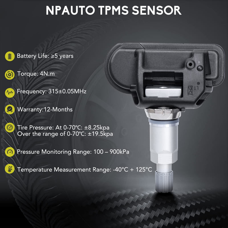 NPAUTO TPMS Sensor Fits for Smart Fortwo, Mercedes Benz C300 C350 C63/CL63 AMG CL550 CL600 B250 C230 C250 C280 E350 ML350 & More, 4-Pack Tire Pressure Monitoring System Sensors Replace# A0009050030