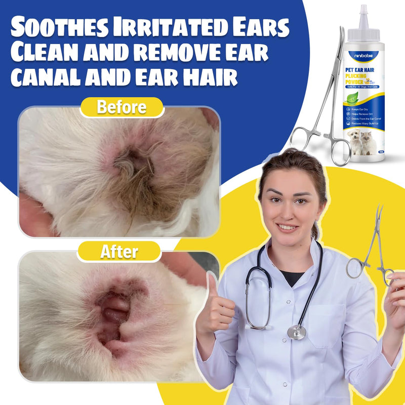 Updated Dog Ear Powder for Hair Removal,Ear Powder for Dogs Plucking with 5.5inch Hemostat Locking Forceps Curved, Removing Earwax and Odor Ear Powder+5.5inch Forceps Curved - PawsPlanet Australia