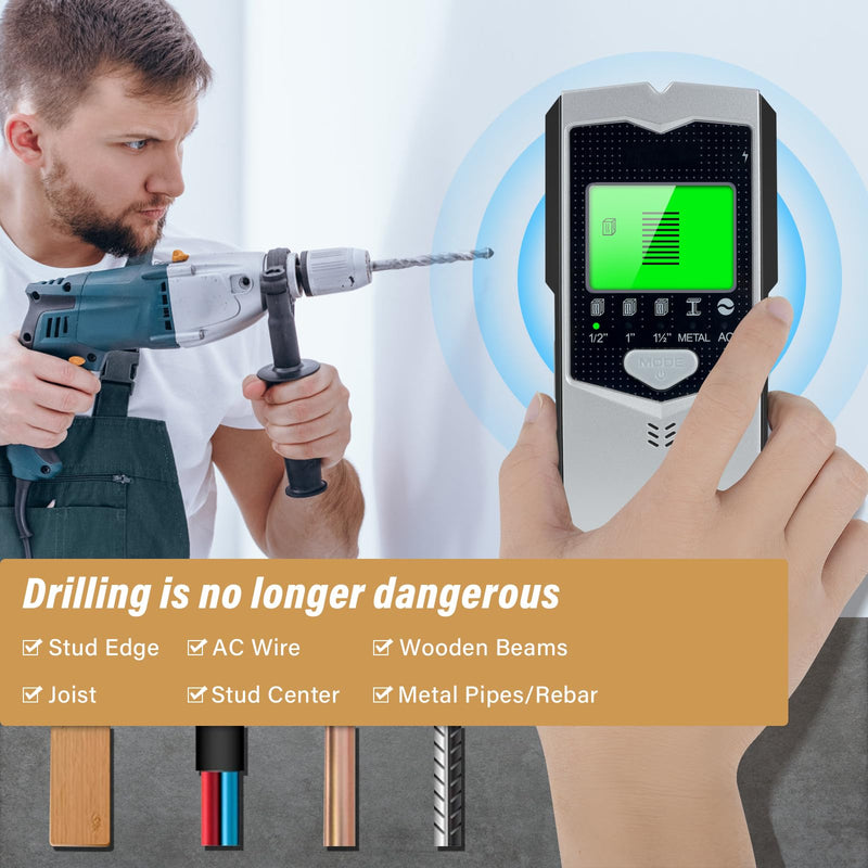 Stud Finder Wall Scanner, 5 in 1 Multifunctional Wall Detector Scanner with Upgraded Smart Sensor, HD LCD Display & Audio Alarm for the Center and Edge of Wood, Metal, AC Wire & Studs Pipe Detection