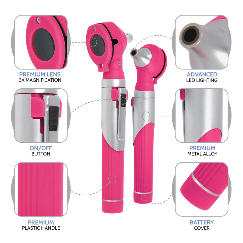 Fiber Optic Mini Otoscope - Ear Scope with Light, Ear Infection Detector (Pink Color) Reguler