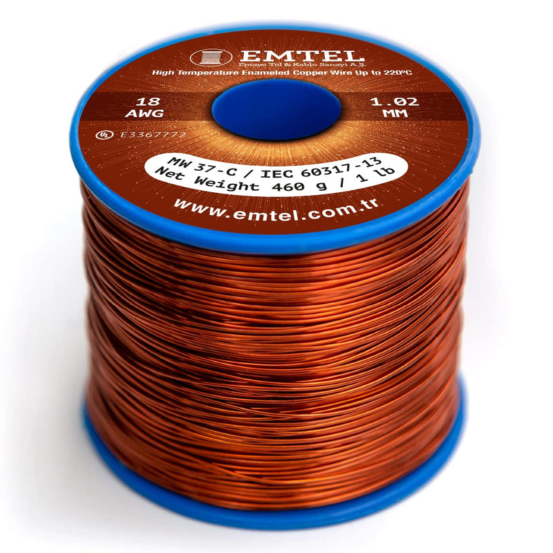 18 AWG - 1 lb (202 feet) 99.9% Pure Copper Wire, Enameled Magnetic Wire for Motor, Transformer, Magnetic Coil, & Electroculture Gardening, Winding Magnet Wire - 220°C (428°F) Thermal Class 18 AWG