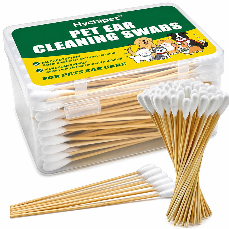 200PCS Long Cotton Swabs in Storage Box,6 Inch Long Cotton Swab with Bamboo Handle for Dogs and Cats - Lint Free,Gentle and Soft Cotton,Ear Swabs Specially Designed for Dogs Ear Cleaning