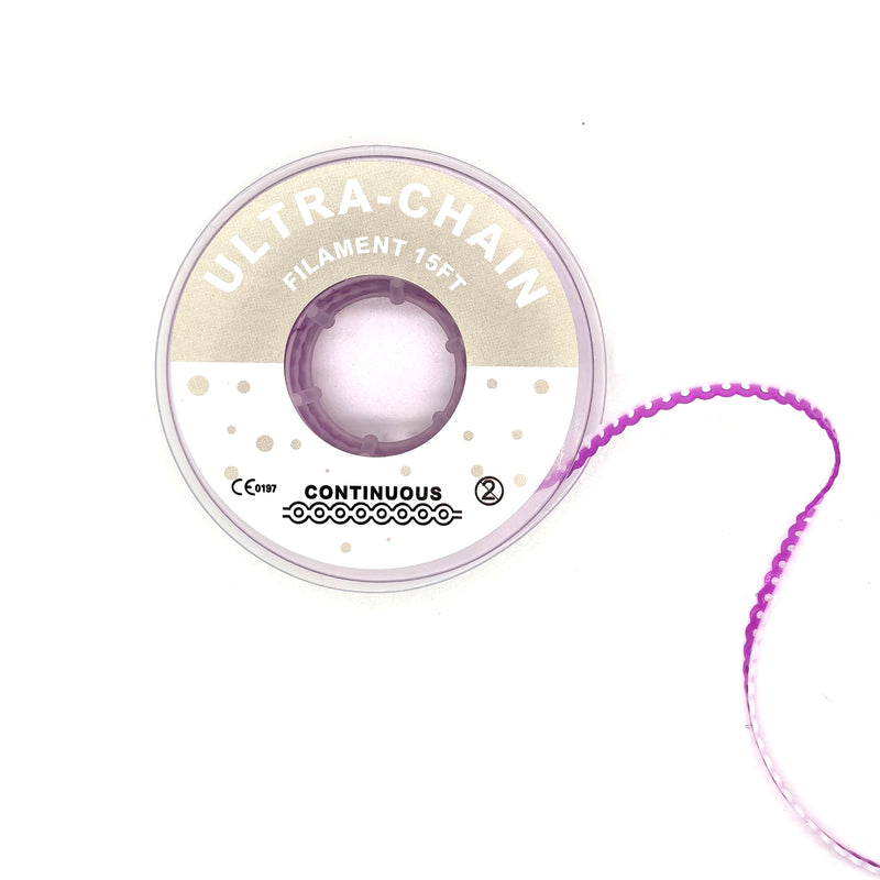 Dental Orthodontic Power Chain Mixed Color Spool Elastic Rubber Bands for Teeth Braces, 15ft/Roll (Purple&White, Closed) Purple&White