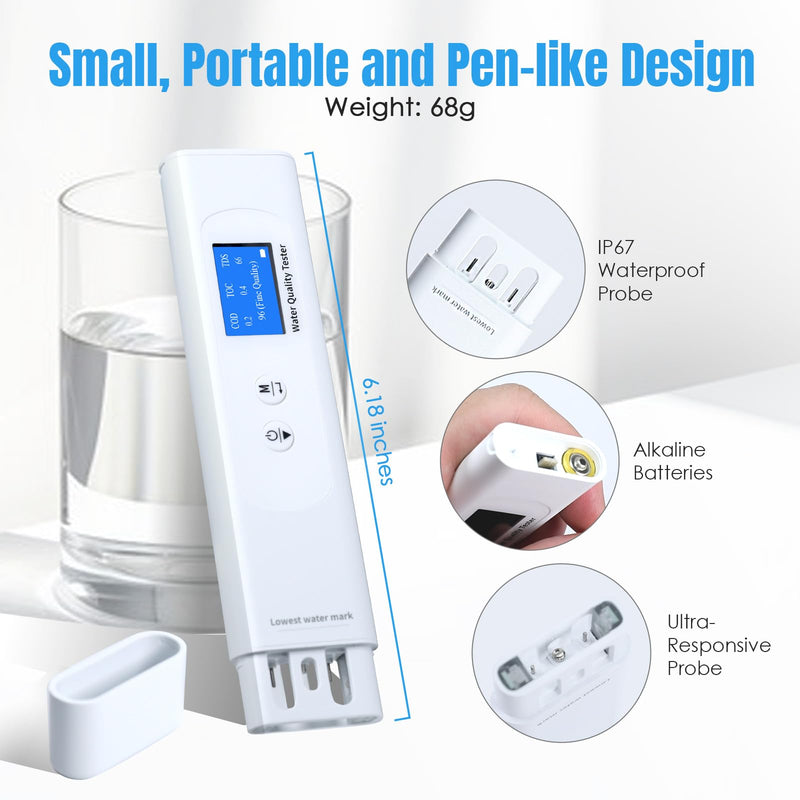 TDS Meter, 6 in 1Digital Water Tester,COD/TOC/TDS/UV275/EC/Temp Water Quality Tester for Drinking Water, Well, Tap, Purified etc.