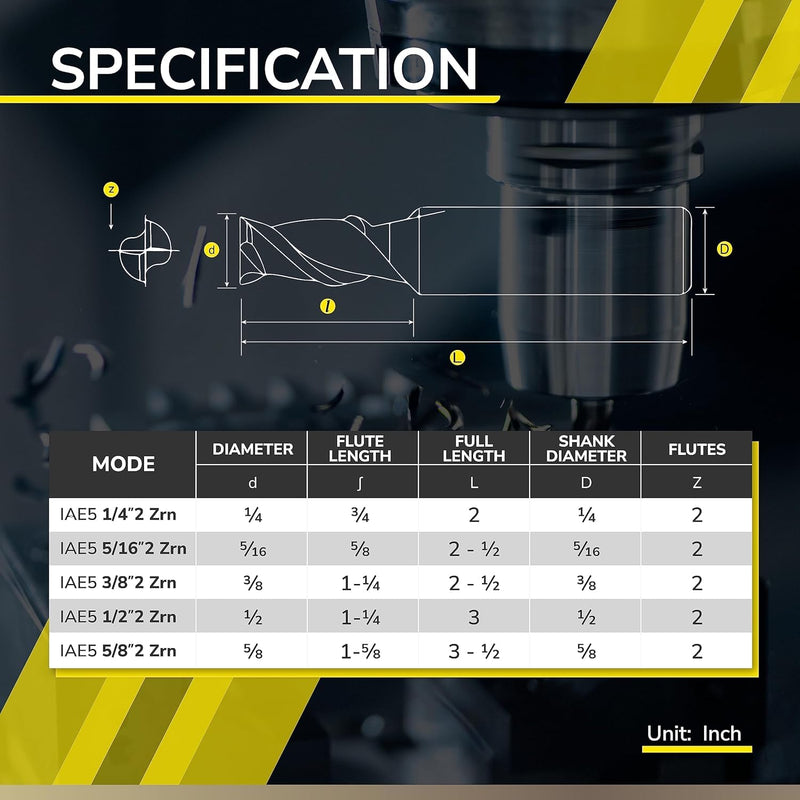 SPEED TIGER Carbide Square Nose End Mill with ZrN Coating - 2 Flute - IAE5-1/4 2T-ZrN (2 Pieces, 1/4")- for Milling Aluminum Applications – Mill Bits Sets for DIYers & Professionals 1/4 in