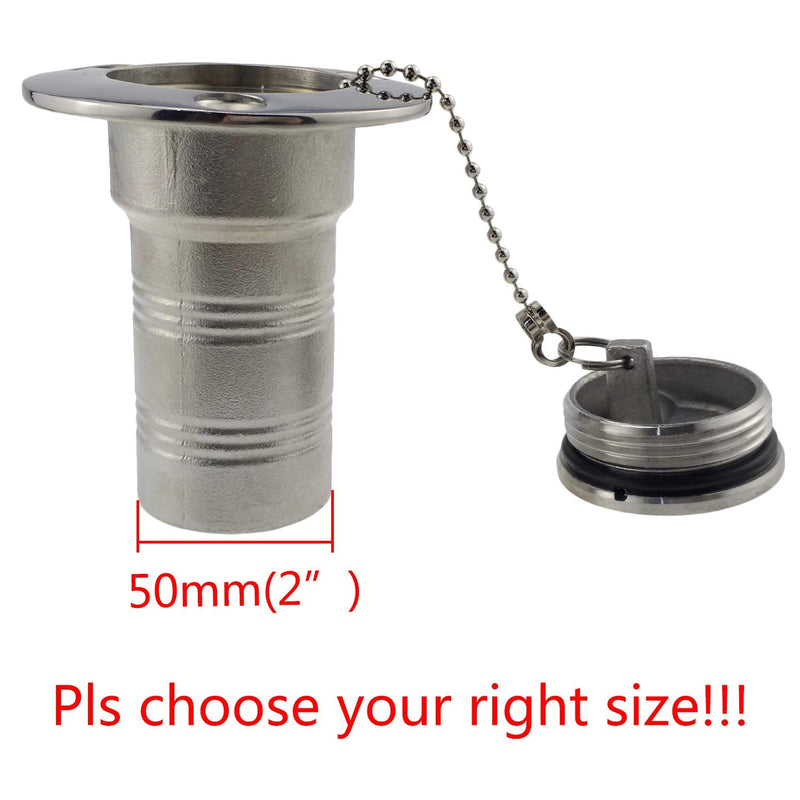 Mirror- Polished 316 SS for 2''(50MM) Marine Boat Yacht Caravan Water Tank Deck Fill/Filler with Keyless Cap For 2" with Gas
