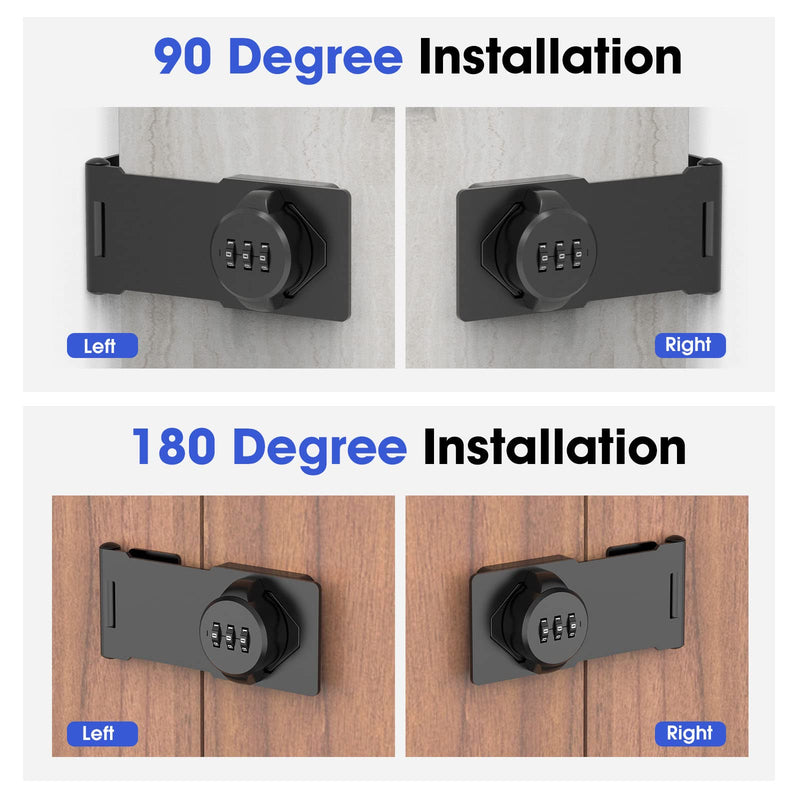 Mechanical Password Rotary Hasp Locks, Cabinet Locks with Combination, Door Security Latch for Small Barn Doors, Cabinets, Gate, Bathroom, Outdoor, Closet, Fence (Black) Black