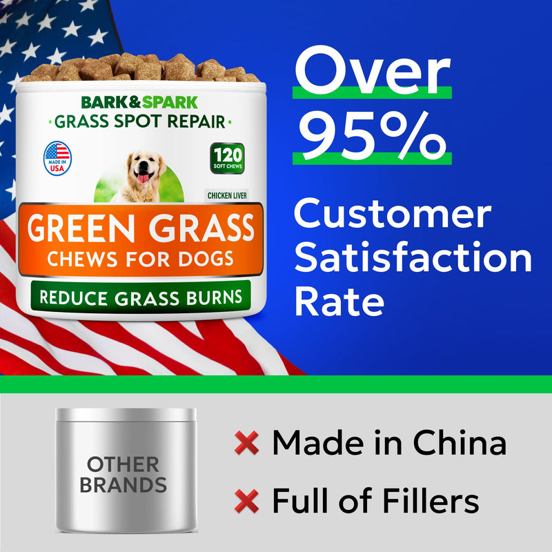 BARK&SPARK Green Grass Chews - Pee Grass Spot Saver Caused by Dog Urine - Urine Neutralizer for Lawn, Gut Health Probiotics & Digestive Enzymes,Lawn Burn from Dog Urine, Grass Burn Spot Chews (240Ct) 240Ct (Chicken)