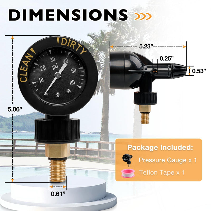 Air Gauge Release Valve Assembly Compatible with CV & CL, DEV & DEL, JS Series, Air Relief and Pressure Gauge Replacement for Zodiac Jandy Pool and Spa Filters, Replaces R0357200, 1/4" mpt, 0-60psi