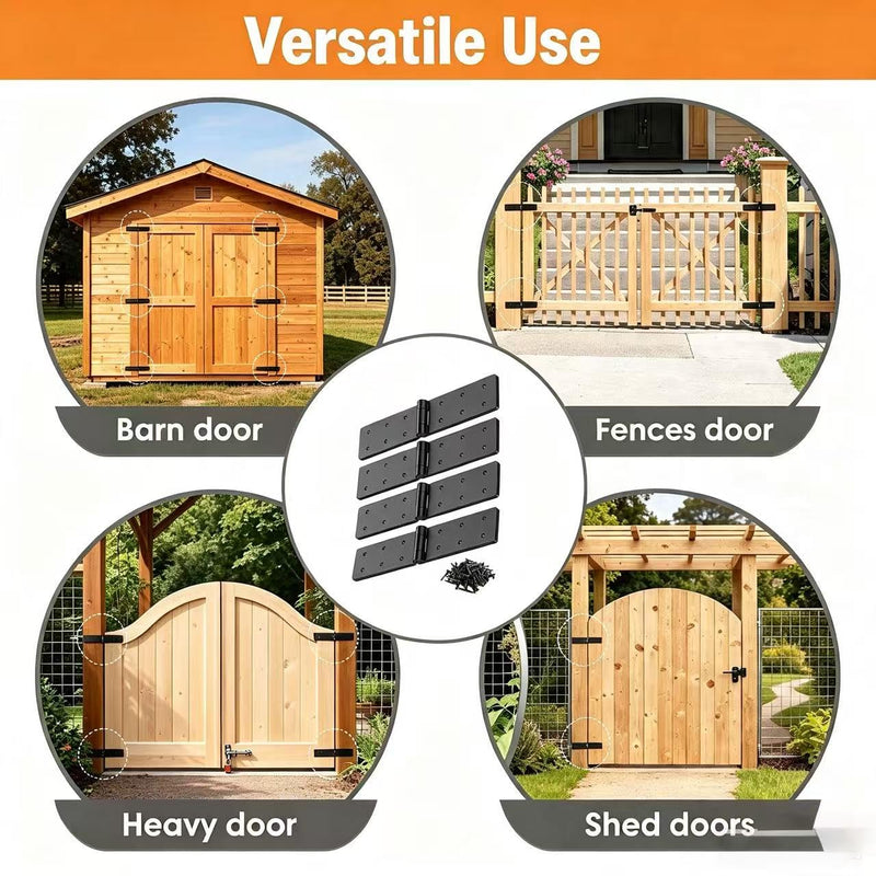 Heavy Duty Gate Hinges, 270 Degree Outdoor Hinge, Heavy Duty Hinges for Wood Fence, Shed, Barn Door, Outdoor Door (4 Pack) 4