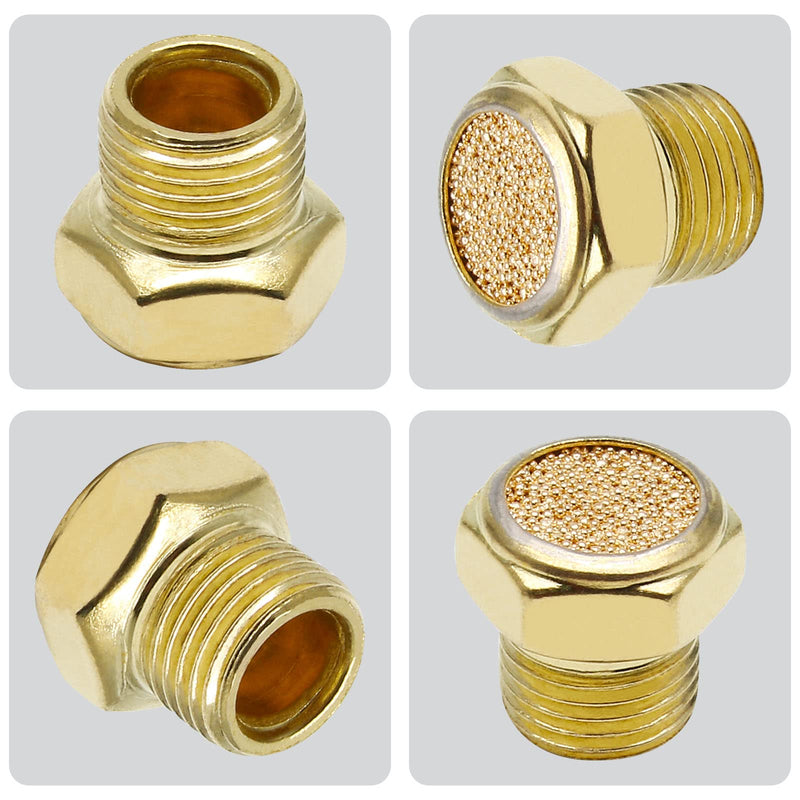 10pcs Air Pneumatic Muffler, 1/8" Male Thread Brass Air Exhaust Silencer Sintered Bronze Muffler, Flat Head 1/8" Male, 10PCS