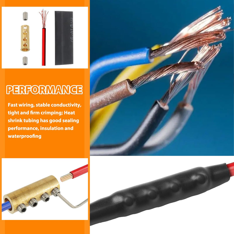 6 AWG 80A Splicing Wire Connector, 80A Splicing Quick Wiring Connection Terminal, Wire Connector with Screws and Heat Shrink Tube(Pack of 10) 6awg 80A-Round