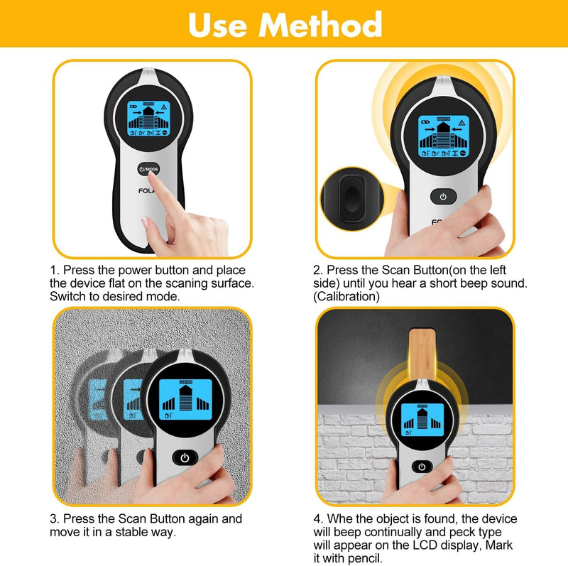 Stud Finder Wall Scanner 5 in 1 Upgraded Electronic Wall Scanner with Battery for Wood Metal and AC Wire Detection,HD LCD Display and Audio Alarm, Blue