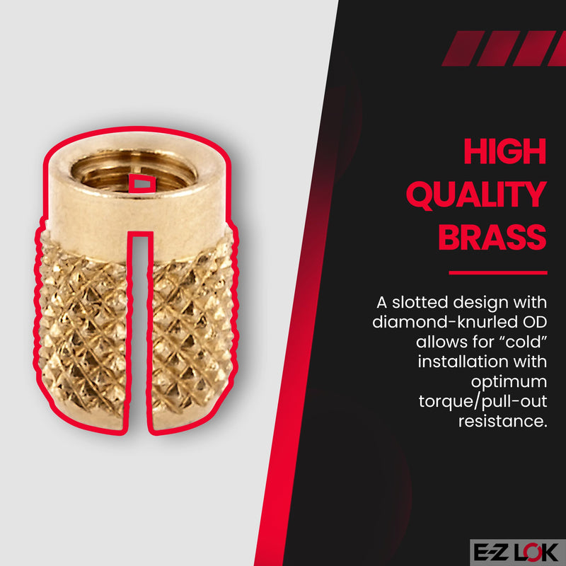 E-Z LOK Threaded Insert for Plastic Flush Brass Thread Inserts 6-32 Pack of 50