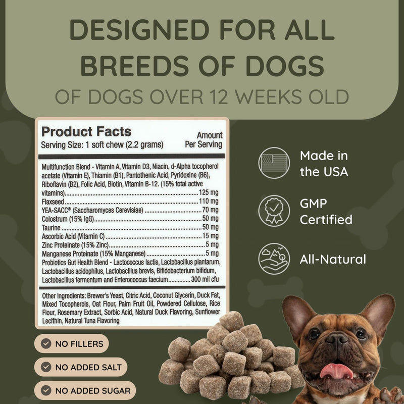 Asher House Wellness Dog Multivitamin Chews - Dog Vitamins and Supplements, Soft Chew for Pet Dogs with Probiotics, Flaxseed, Colostrum - Comprehensive Health Support from Puppy to Senior, 120 Chews - PawsPlanet Australia