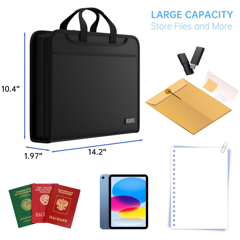 Fireproof & Waterproof Accordion File Organizer, 13-Pocket Expanding Document Organizer with Handle & Labels,Heat-Resistant fireproof file folder A4/Letter Files, Safe travel file organizer Black