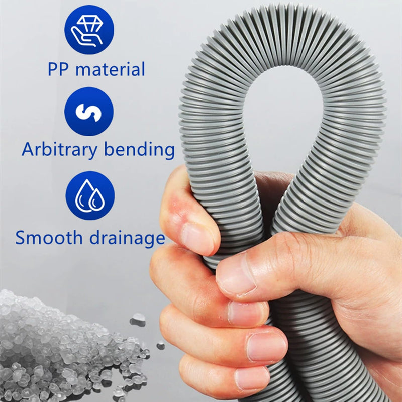 6.5 Feet Washing Machine Drain Hose Universal, Flexible Washer Drain Hose Extension Kits Corrugated Dishwasher Hose w/ 1 Adapter 4 Hose Clamps 1 U-Bend Hose Holder 6.6 Feet